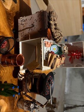 Miniature Asian Market Stall Display with Stove and Wok - Black & Copper Accents